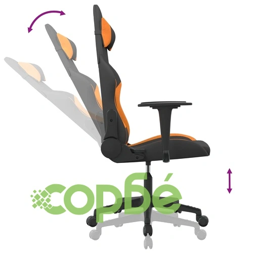 Масажен гейминг стол, черно и оранжево, плат ➤ топ цена ➤ sorbe.bg