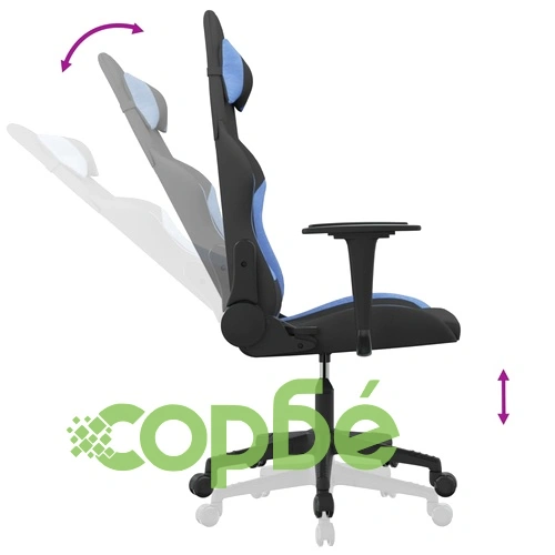 Масажен гейминг стол, черно и синьо, плат ➤ топ цена ➤ sorbe.bg