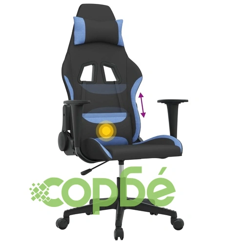 Масажен гейминг стол, черно и синьо, плат ➤ топ цена ➤ sorbe.bg