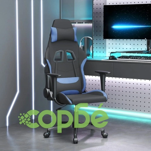 Масажен гейминг стол, черно и синьо, плат ➤ топ цена ➤ sorbe.bg