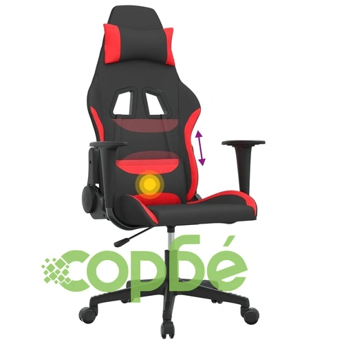 Масажен гейминг стол, черно и червено, плат ➤ топ цена ➤ sorbe.bg