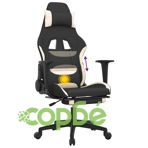 Масажен гейминг стол с опора за крака, черно и кремаво, плат ➤ топ цена ➤ sorbe.bg