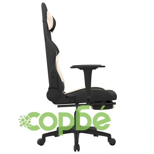 Масажен гейминг стол с опора за крака, черно и кремаво, плат ➤ топ цена ➤ sorbe.bg