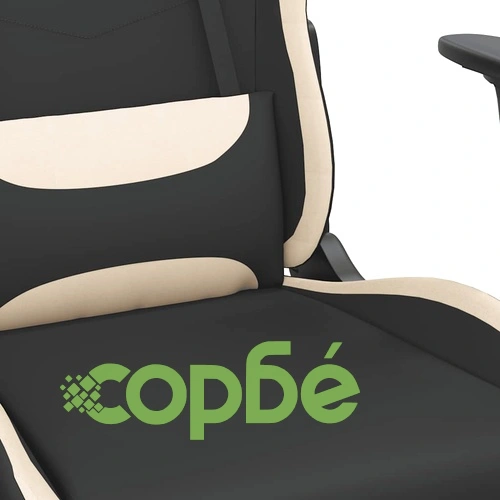 Масажен гейминг стол с опора за крака, черно и кремаво, плат ➤ топ цена ➤ sorbe.bg