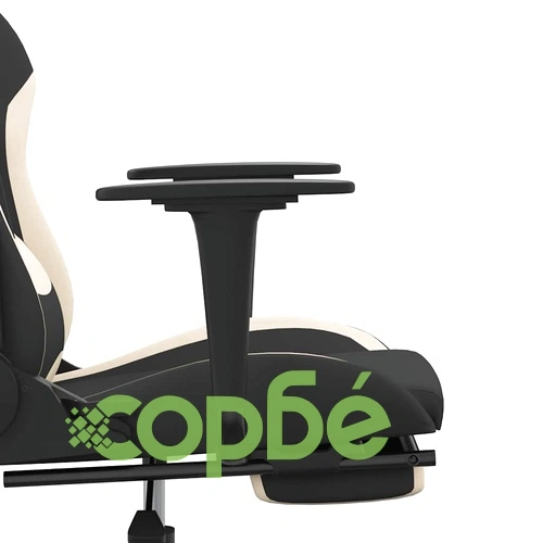 Масажен гейминг стол с опора за крака, черно и кремаво, плат ➤ топ цена ➤ sorbe.bg