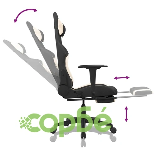 Масажен гейминг стол с опора за крака, черно и кремаво, плат ➤ топ цена ➤ sorbe.bg