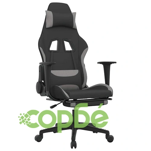 Масажен гейминг стол с поставка черно и светлосиво текстил ➤ топ цена ➤ sorbe.bg