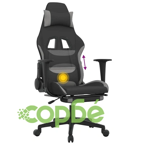 Масажен гейминг стол с поставка черно и светлосиво текстил ➤ топ цена ➤ sorbe.bg