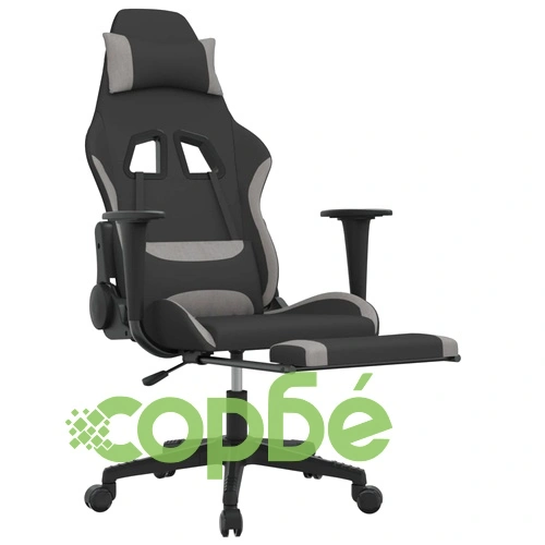 Масажен гейминг стол с поставка черно и светлосиво текстил ➤ топ цена ➤ sorbe.bg