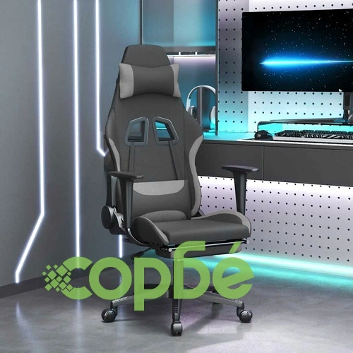 Масажен гейминг стол с поставка черно и светлосиво текстил ➤ топ цена ➤ sorbe.bg