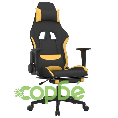 Масажен гейминг стол с опора за крака, черно и жълто, плат ➤ топ цена ➤ sorbe.bg