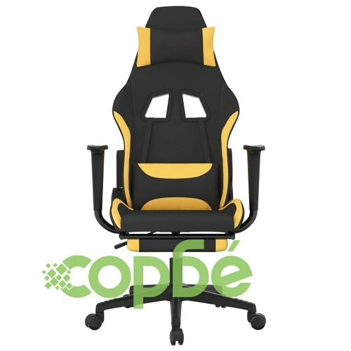 Масажен гейминг стол с опора за крака, черно и жълто, плат ➤ топ цена ➤ sorbe.bg