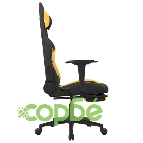 Масажен гейминг стол с опора за крака, черно и жълто, плат ➤ топ цена ➤ sorbe.bg