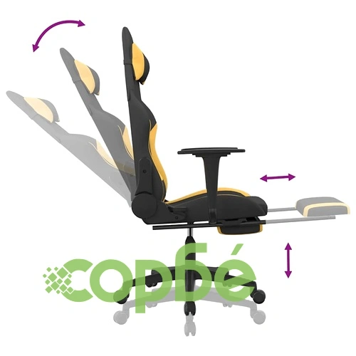 Масажен гейминг стол с опора за крака, черно и жълто, плат ➤ топ цена ➤ sorbe.bg