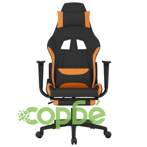 Масажен гейминг стол с опора за крака, черно и оранжево, плат ➤ топ цена ➤ sorbe.bg