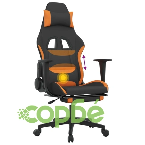 Масажен гейминг стол с опора за крака, черно и оранжево, плат ➤ топ цена ➤ sorbe.bg