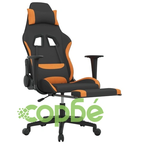 Масажен гейминг стол с опора за крака, черно и оранжево, плат ➤ топ цена ➤ sorbe.bg