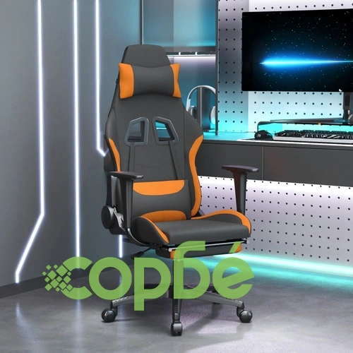 Масажен гейминг стол с опора за крака, черно и оранжево, плат ➤ топ цена ➤ sorbe.bg