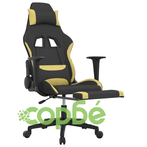 Масажен гейминг стол с поставка черно и светлосиво текстил ➤ топ цена ➤ sorbe.bg