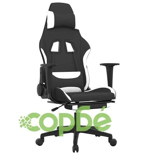 Масажен гейминг стол с опора за крака черно и бяло плат ➤ топ цена ➤ sorbe.bg