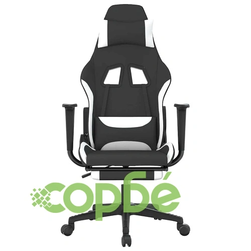 Масажен гейминг стол с опора за крака черно и бяло плат ➤ топ цена ➤ sorbe.bg