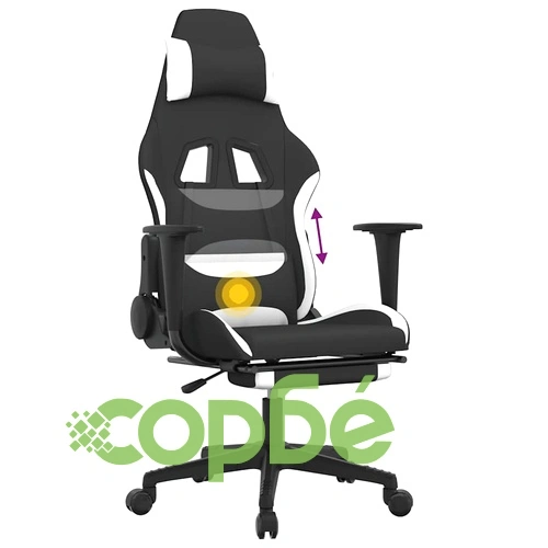 Масажен гейминг стол с опора за крака черно и бяло плат ➤ топ цена ➤ sorbe.bg