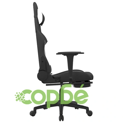 Масажен гейминг стол с опора за крака черно и бяло плат ➤ топ цена ➤ sorbe.bg