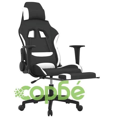 Масажен гейминг стол с опора за крака черно и бяло плат ➤ топ цена ➤ sorbe.bg