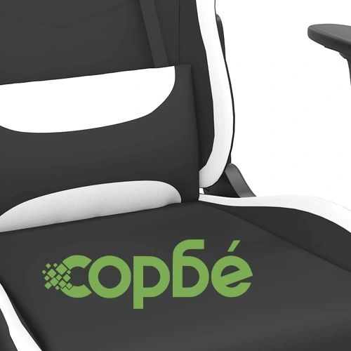 Масажен гейминг стол с опора за крака черно и бяло плат ➤ топ цена ➤ sorbe.bg