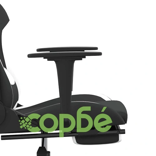 Масажен гейминг стол с опора за крака черно и бяло плат ➤ топ цена ➤ sorbe.bg