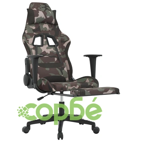 Масажен гейминг стол с опора за крака черно и камуфлаж плат ➤ топ цена ➤ sorbe.bg