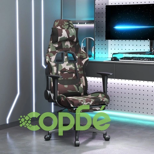 Масажен гейминг стол с опора за крака черно и камуфлаж плат ➤ топ цена ➤ sorbe.bg