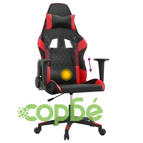 Масажен гейминг стол, черно и червено, изкуствена кожа ➤ топ цена ➤ sorbe.bg