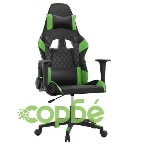 Масажен гейминг стол, черно и зелено, изкуствена кожа ➤ топ цена ➤ sorbe.bg