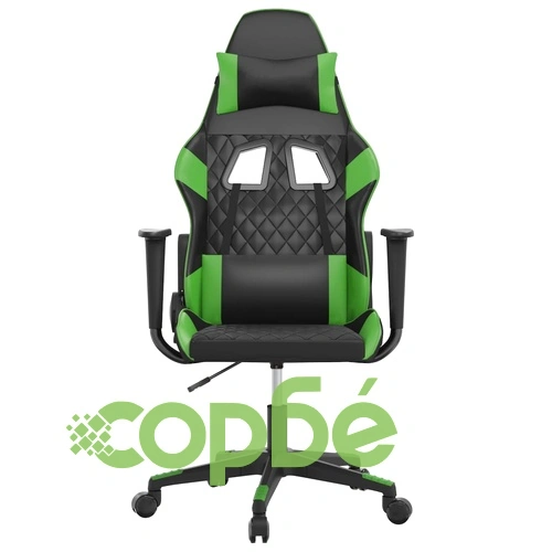 Масажен гейминг стол, черно и зелено, изкуствена кожа ➤ топ цена ➤ sorbe.bg