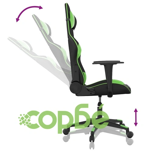 Масажен гейминг стол, черно и зелено, изкуствена кожа ➤ топ цена ➤ sorbe.bg