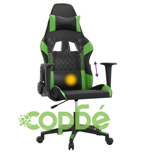 Масажен гейминг стол, черно и зелено, изкуствена кожа ➤ топ цена ➤ sorbe.bg