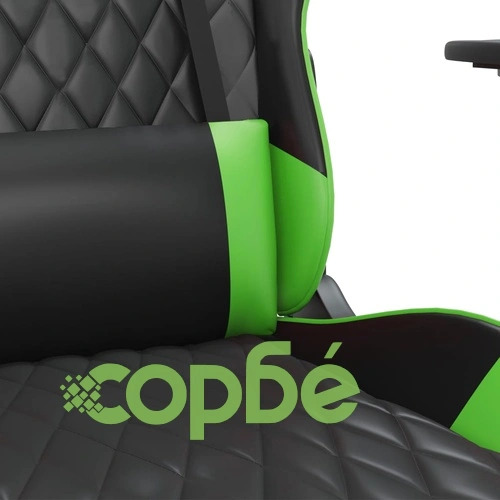 Масажен гейминг стол, черно и зелено, изкуствена кожа ➤ топ цена ➤ sorbe.bg