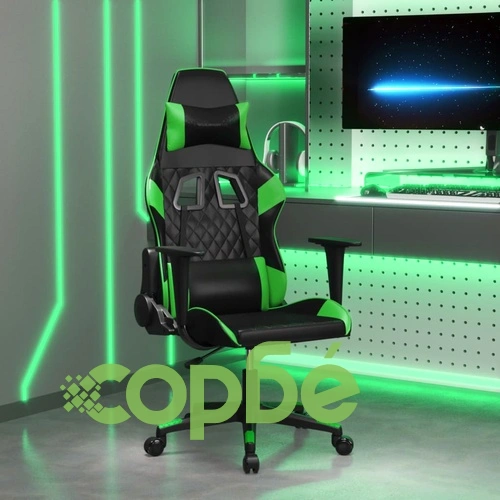 Масажен гейминг стол, черно и зелено, изкуствена кожа ➤ топ цена ➤ sorbe.bg