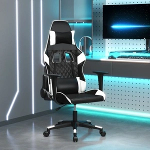 Масажен гейминг стол, черно и бяло, изкуствена кожа