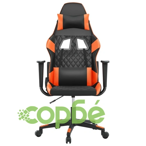 Масажен гейминг стол, черно и оранжево, изкуствена кожа ➤ топ цена ➤ sorbe.bg