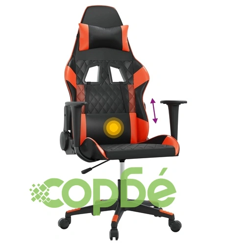 Масажен гейминг стол, черно и оранжево, изкуствена кожа ➤ топ цена ➤ sorbe.bg