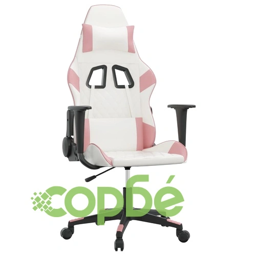 Масажен гейминг стол, бяло и розово, изкуствена кожа ➤ топ цена ➤ sorbe.bg