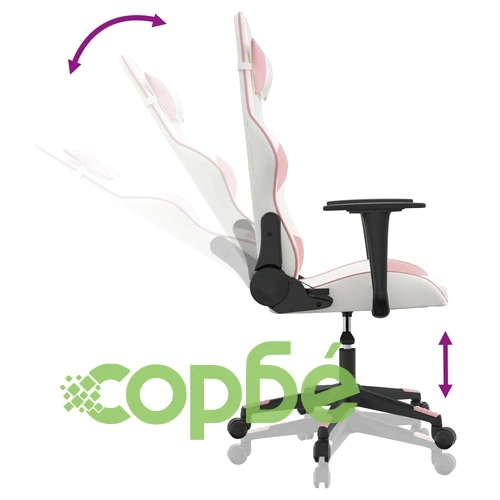 Масажен гейминг стол, бяло и розово, изкуствена кожа ➤ топ цена ➤ sorbe.bg