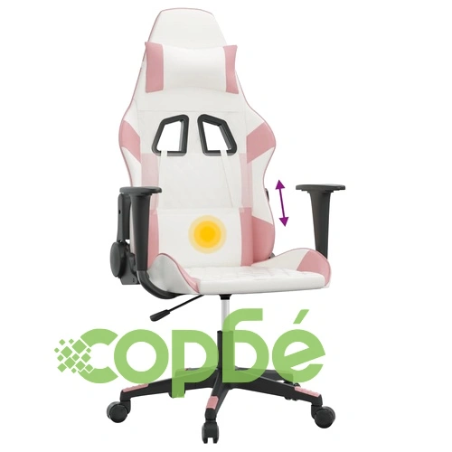 Масажен гейминг стол, бяло и розово, изкуствена кожа ➤ топ цена ➤ sorbe.bg