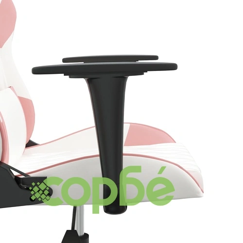 Масажен гейминг стол, бяло и розово, изкуствена кожа ➤ топ цена ➤ sorbe.bg