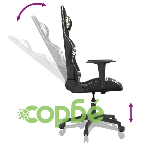 Масажен гейминг стол, черно и камуфлаж, изкуствена кожа ➤ топ цена ➤ sorbe.bg