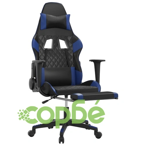 Масажен гейминг стол с опора за крака черно-син изкуствена кожа ➤ топ цена ➤ sorbe.bg