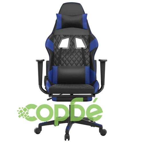 Масажен гейминг стол с опора за крака черно-син изкуствена кожа ➤ топ цена ➤ sorbe.bg