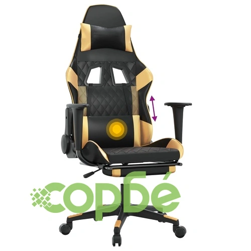 Масажен гейминг стол с подложка черно/златисто изкуствена кожа ➤ топ цена ➤ sorbe.bg